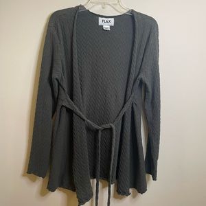 FLAX  Cozy, tie front open cardigan  Olive green/brown size small warm and comfy